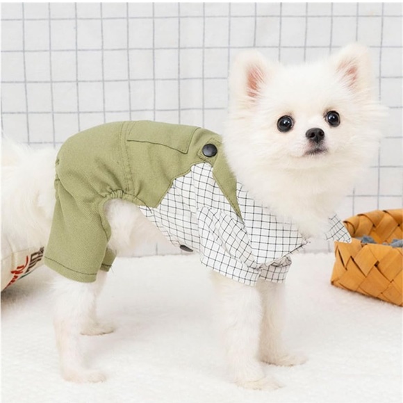 Small Pet Overalls - onesie: polo shirts and light green overall Sz Lg 6.5-10lbs - Picture 4 of 6